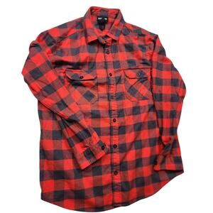 Burton Flannel Shirt Mens Large Red Black Buffalo Plaid Button Lumberjack Skate